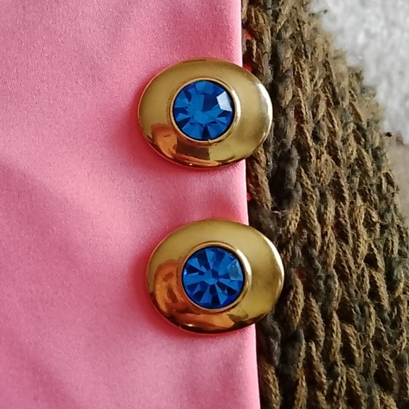 S.A.L Swarovski Signed Ravoli Blue Crystal Gold Clips Vintage - Picture 3 of 10